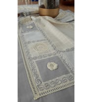Mavi El Işi Patchwork Dantelli Naturel Runner