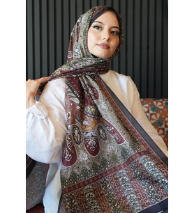 Karma Motif Desen Bordo Soft Pamuk Şal (Standart)