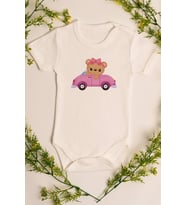 Kız Bebek Arabalı Baby Ayıcık Baskılı Ekru Çıtçıtlı