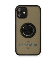 İphone 12 Kılıf Montreal Yüzüklü Kapak - Siyah