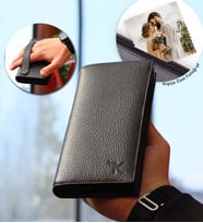 Kişiye Özel Fotoğraflı Hakiki Deri Siyah Mıknatıslı Unisex Portföy Cüzdan
