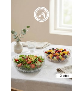 Glamis Selen Concept Mira Model El Yapımı Cam Salata ve Meyve Kasesi 2'li Set (Şeffaf)