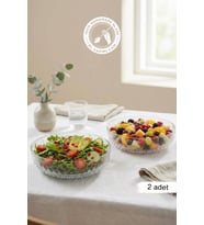 Glamis Selen Concept Mira Model El Yapımı Cam Salata ve Meyve Kasesi 2'li Set (Şeffaf)