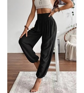 pilelistore- Kadın Yüksel Bel Yoğun Büzgü Detaylı Aerobin Pantolon (Siyah)