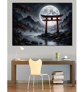 Gece Vakti Japon Kapısı Torii Dekoratif Kanvas - Mdf Ahşap Tablo