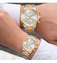 Sevgili Kombin Roma Rakamlı Çelik Kordon Sevgili Kol Saati (Beyaz - Gold)