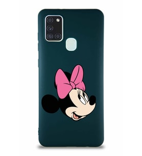 Samsung Galaxy A21S Soft Premier Kapak Minnie Mouse-A Tasarımlı Silikon Kılıf - Yeşil (Şeffaf)