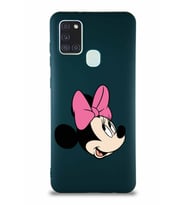 Samsung Galaxy A21S Soft Premier Kapak Minnie Mouse-A Tasarımlı Silikon Kılıf - Yeşil (Şeffaf)