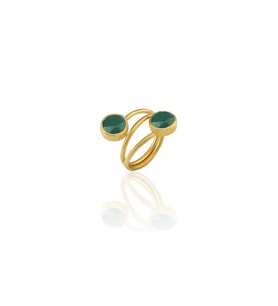 Kadir Jewellery 22 Ayar Altın Kaplama Zirkon Taşlı Ayarlanabilir Renkli Taşlı Yüzük (K.Yeşil)