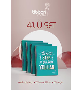 Tibbon Motto Midi Defter Spiralli 4'lü Set Step
