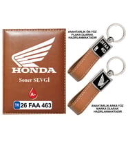 Plakanıza Özel Honda Motor Logolu Taba Ruhsat Kabı ve Anahtarlık