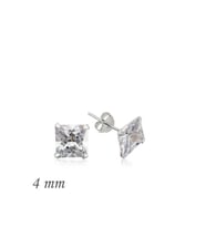 Gümüş Kare Tek Taş Zirkon Küpe - 4 mm