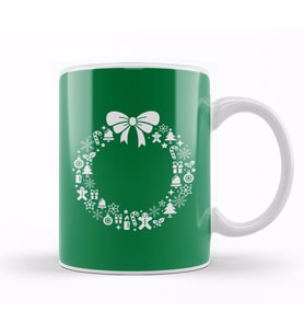 Christmas Wreath Pattern Kupa Bardak Porselen