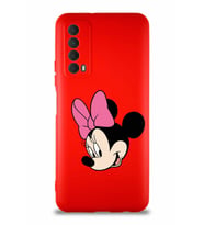 Huawei P Smart 2021 Soft Premier Kapak Minnie Mouse-B Tasarımlı Silikon Kılıf - Kırmızı (Şeffaf)