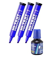 Mavi Kesik Uçlu Markör Permanent Kalem 3 Adet Hı-Text Marker Mürekkep Siyah 30 Ml 1 Adet Brons Koli Kalemi