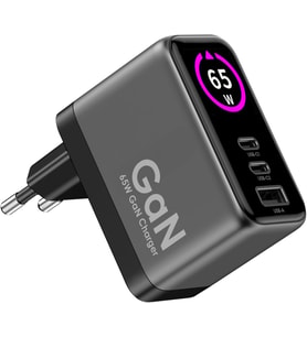 Lexroo Hızlı Şarj Adaptörü 65W GaN 2x USB-C ve 1 USB-A Çıkışlı PD PPS Dijital Güç Ekranlı X6414