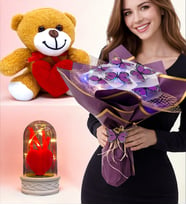 Özel Premium Set Renkli Led Işıklı Kelebek Buketi Kalpli Peluş Ayıcık Led Işıklı Fanus (Model 1)