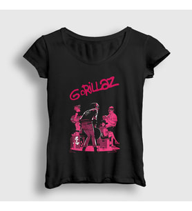 Presmono Kadın Siyah Stage Gorillaz T-Shirt 55026tt