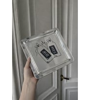 Mr. & Mrs. Desenli Kare Paslanmaz Çelik Kahve Çay Söz Nişan Sunum ve Dekoratif Tepsi