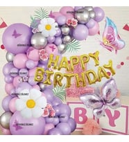 2 Lİ KELEBEK PAPATYA FOLYO BALONLU HAPPY BIRTHDAY BALON ZİNCİR SET