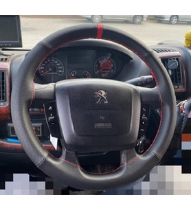 DİKİŞLİ DİREKSİYON KILIFI SİYAH / NOKTALI DERİ KIRMIZI YÜZÜK KIRMIZI DİKİŞLİ PEUGEOT BOXER İÇİN