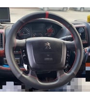 DİKİŞLİ DİREKSİYON KILIFI SİYAH / NOKTALI DERİ KIRMIZI YÜZÜK KIRMIZI DİKİŞLİ PEUGEOT BOXER İÇİN