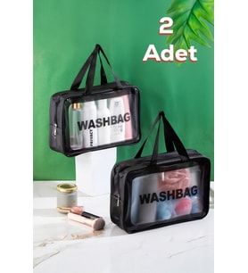 Porsima 3142 2li Şeffaf Seyahat ve Makyaj Çantası Su Geçirmez Organizer Washbag 20x30cm