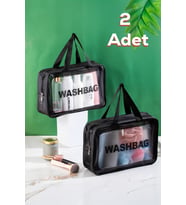 Porsima 3142 2li Şeffaf Seyahat ve Makyaj Çantası Su Geçirmez Organizer Washbag 20x30cm