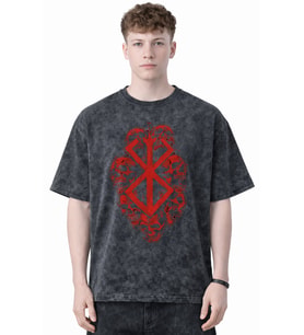 Tasarım Berserk Guts Anime Baskılı Unisex Oversize Eskitme Yıkamalı Tişört