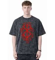 Tasarım Berserk Guts Anime Baskılı Unisex Oversize Eskitme Yıkamalı Tişört