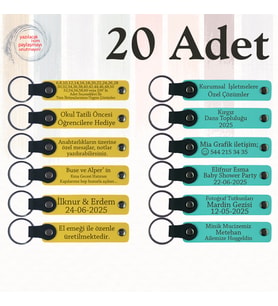 Sarı & Turkuaz, Eğitmenden Öğrencilere Hediye 20'li Set, Kişiselleştirilebilir İsimli Anahtarlık