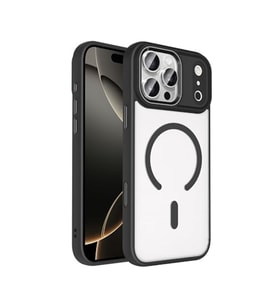 Coverzone iPhone 17 Pro Max ile uyumlu K?l?f Wireless ?arj �zellikli Metal buton Z-Krom MagSafe ile uyumlu ?effaf Transparan Double Color Silikon Kapak Siyah