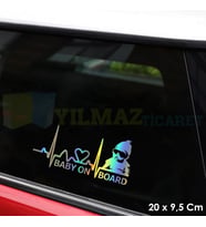 Arabada Bebek Var Kalp Ritim Renkli Hologram Cam Oto Sticker Etiket Çıkartma Yapıştırma 20 x 9,5 Cm