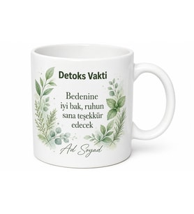 Detoks Vakti Yazılı Sağlıklı Yaşam Tasarımlı Seramik Kahve Kupası Hediye