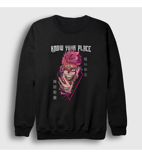 Presmono Unisex Siyah Know Your Place Sukuna Jujutsu Kaisen Sweatshirt 431108tt