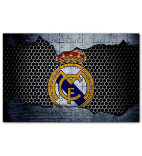 Cakapuzzle Real Madrid Logo Gri Siyah Petek Zemin Puzzle Yapboz MDF (Ahşap) (120 Parça)