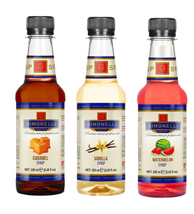Simonelli 3'lü Şurup Seti (Karamel + Vanilya + Karpuz) Kahve Ve Kokteyl Şurubu 3x250ml