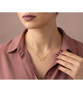 Kişiye Özel 925 Ayar Gümüş Prenses Taç Figürlü Kolye (Gold)