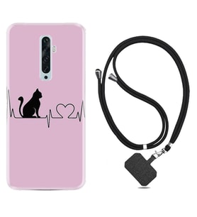 Oppo Reno 2Z 4 Lite 4 Pro 5 6 7 A31 Kılıf Boyun Askılı Silikon Pink Cat Heart 1303