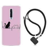 Oppo Reno 2Z 4 Lite 4 Pro 5 6 7 A31 Kılıf Boyun Askılı Silikon Pink Cat Heart 1303