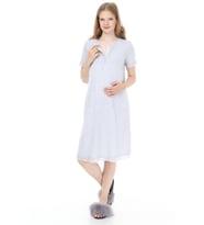 Luvmabelly MYRA9590 Önden Çıt Çıtlı Dantelli Hamile Geceliği - Gri