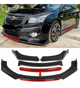 Chevrolet Cruze Kırmızı Renkli Şeritli Dilli Ön Lip 4 Prç Parlak Siyah ABS
