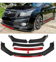 Chevrolet Cruze Kırmızı Renkli Şeritli Dilli Ön Lip 4 Prç Parlak Siyah ABS