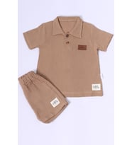 ERKEK BEBEK ŞORTLU TAKIM POLO YAKA DÜĞMELİ DÜZ RENK E8 (Kahverengi)