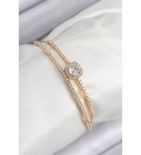 Pirinç Zirkon Taşlı Baget Model Gold Renk Kadın Bileklik - TJ-BB7871