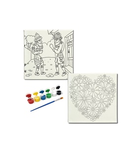Okul Etkinliği-2'li Tuval Boyama Seti. 20x20 Cm Uv Baskı 6 Akrilik Boya 1 Fırça-model-257