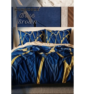 Çift Kişilik ( Lastikli Çarşaflı ) %100 Pamuk Saten Nevresim Takımı Blue Brown