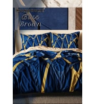 Çift Kişilik ( Lastikli Çarşaflı ) %100 Pamuk Saten Nevresim Takımı Blue Brown