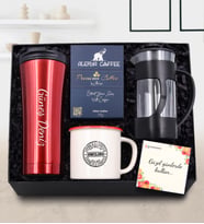 Kişiye Özel Kırmızı 500ml Çelik Termos & Vintage Kupa & Alerya Premium Filtre Kahve & Siyah French Press Hediye Seti