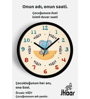 İsme Özel Sevimli Fil Desenli Çocuk Odası Duvar Saati Orta Boy 30 cm Siyah Camlı Sessiz